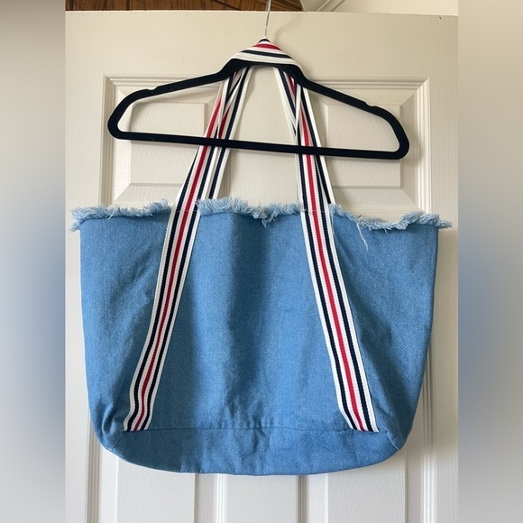 THML Denim Tote Shoulder Bag Cotton Canvas Beach Casual Blue Size Large - Picture 4 of 10